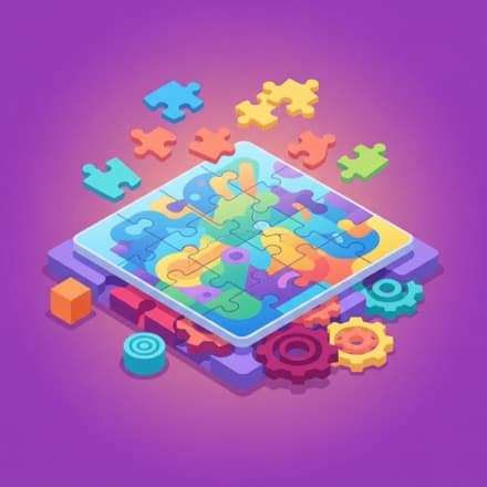 Loose jigsaw pieces dropping back into place on a board while the gears beside it turn
