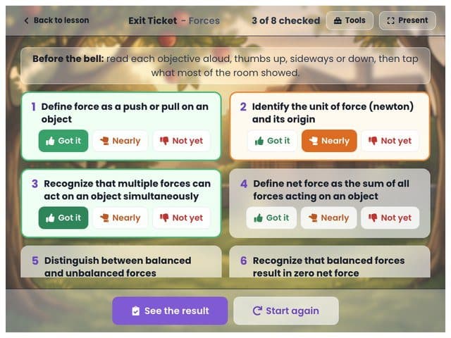 Exit Ticket checking each objective